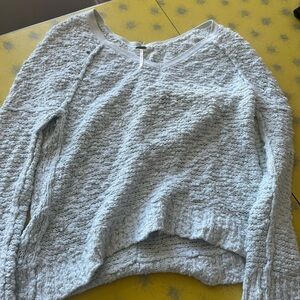 Free People White V-Neck Sweater Textured Knit
